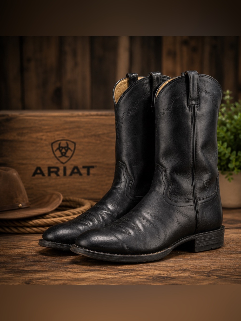Ariat Heritage Roper Black Leather Western Boots Men’s 10EE Wide